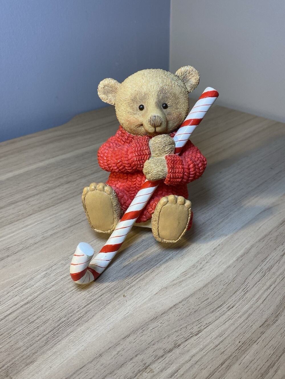Vintage Hallmark Mary Hamilton Bear Stocking Hanger Red Christmas Candy Cane